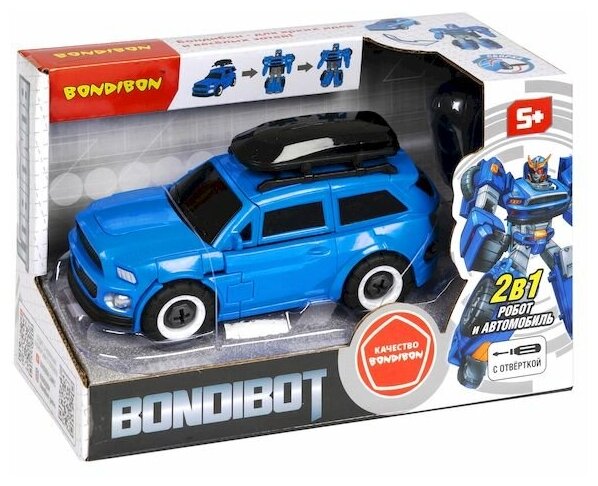 Трансформер 2в1 BONDIBOT Bondibon робот-автомобиль с отвёрткой, джип синий с багажником