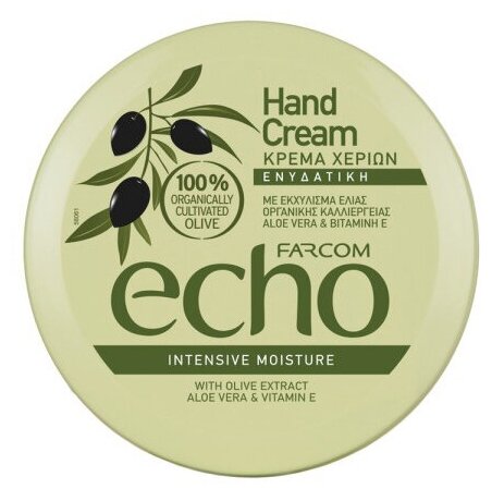 Farcom Крем для рук ECHO увлажняющий с экстрактом оливы, алоэ вера и витамином E, Греция, пл. банка 200 мл