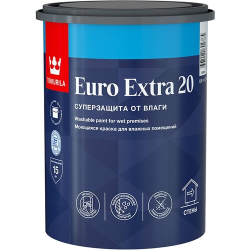 Tikkurila краска euro extra-20 база с 0,9 л моющаяся для влажных помещений 40597 .