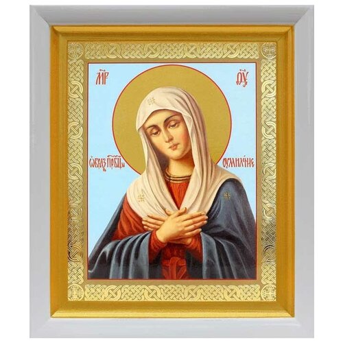Икона Божией Матери Умиление, в белом киоте 19*22,5 см почаевская икона божией матери в белом киоте 19 22 5 см