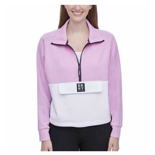 Свитшот DKNY М на 1/2 молнии бело-розовый, с карманом на животе DKNY Sport Half 1/2 Zip Pullover W/ Front Pocket