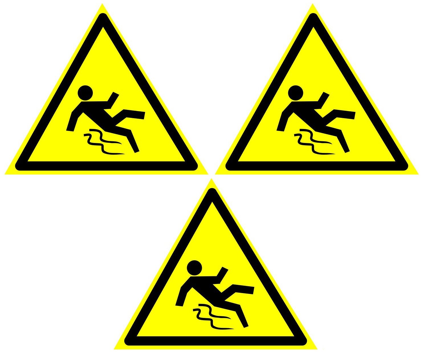 Предупреждающие знаки. Наклейка W 28 Осторожно Скользко Размер 100х100 мм. 3 шт.
