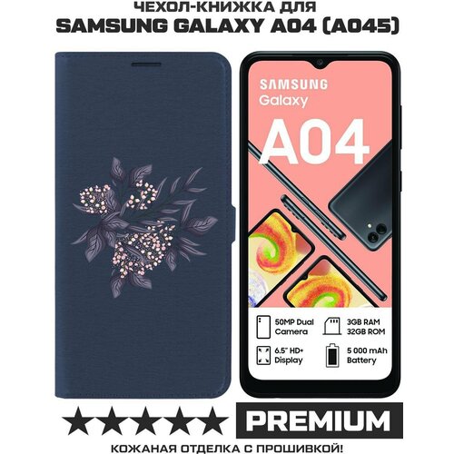 Чехол-книжка Krutoff Eco Book для Samsung Galaxy A04 (A045) Розовые бутоны (синий)