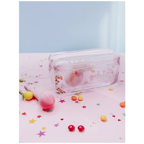Школьный пенал с жидкостью и блестками Персик прозрачный 317₽