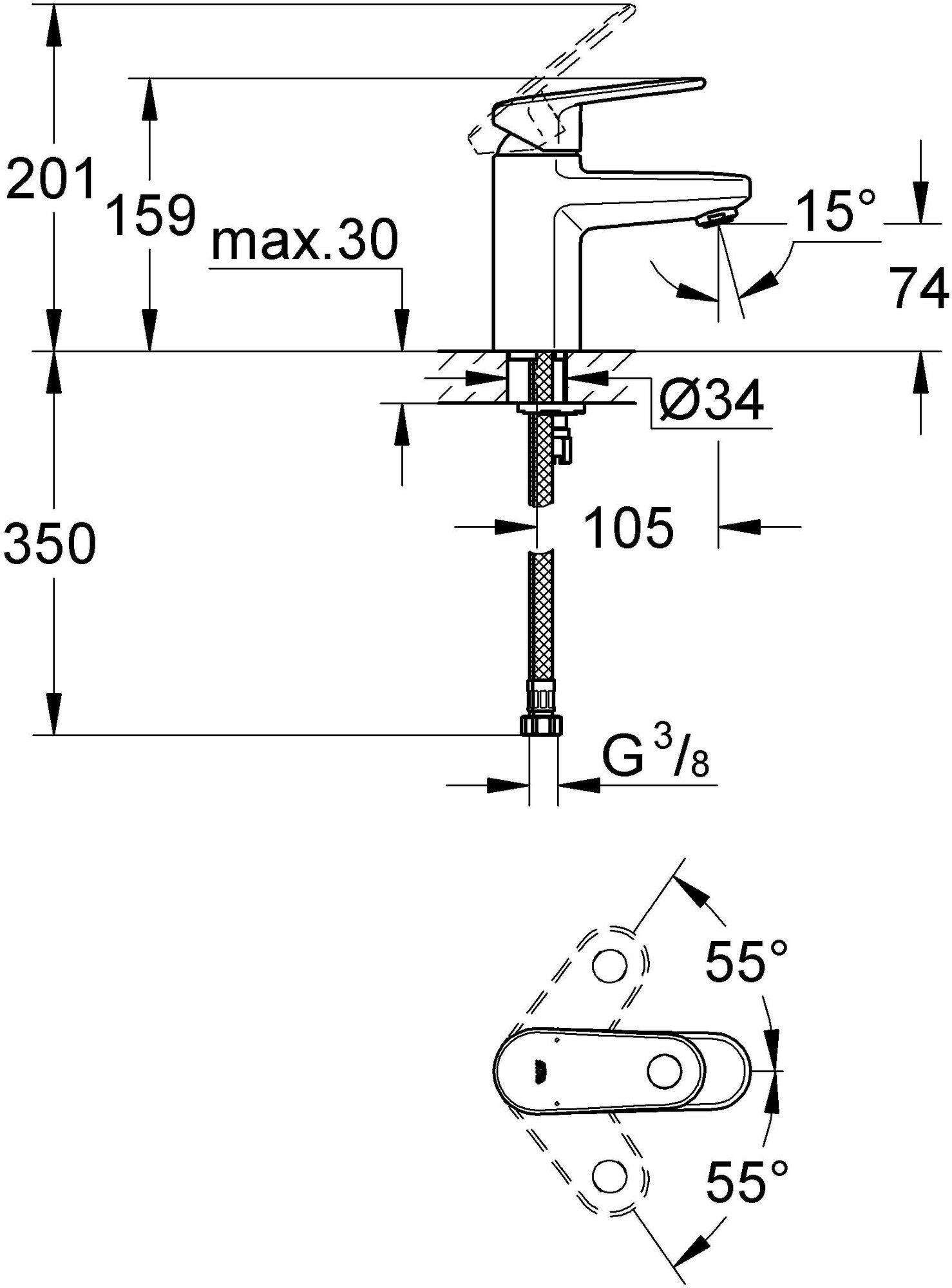 Смеситель для раковины GROHE Europlus New (33163002)