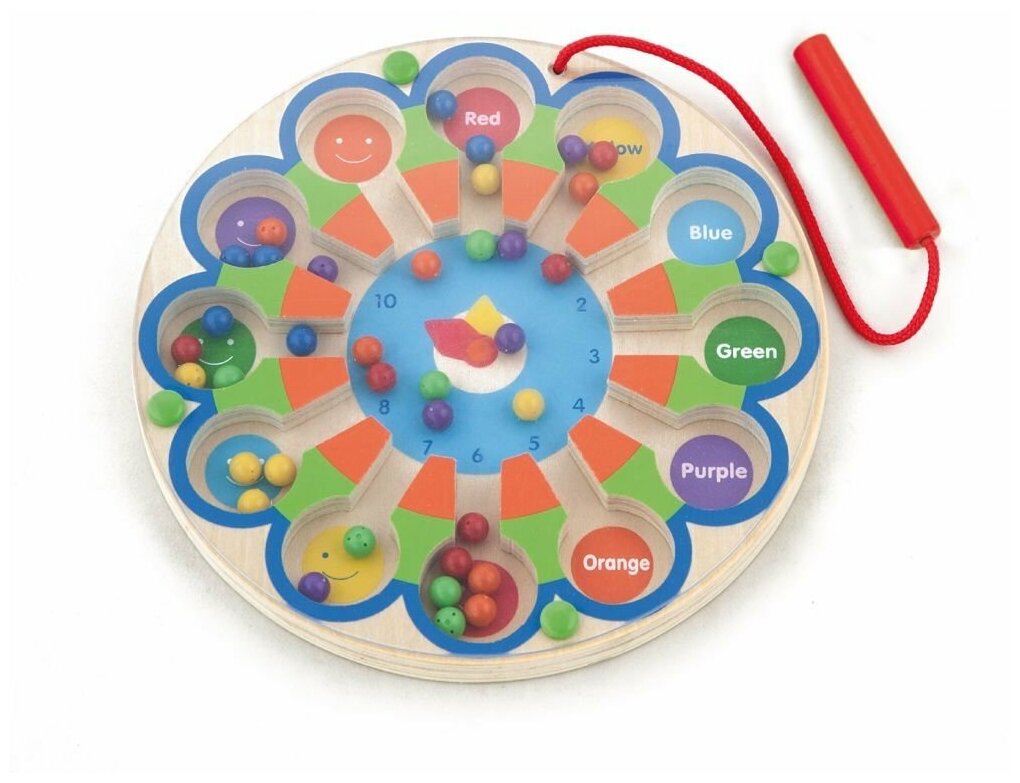 Магнитная игра "Часы" в коробке основание-поле, палочка с магнитом, разноцветные шарики VIGA 59980