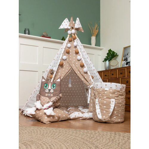 палатки домики вигвамия вигвам солнечный домик Детский Вигвам Молочный шоколад Premium с ковриком Бомбон