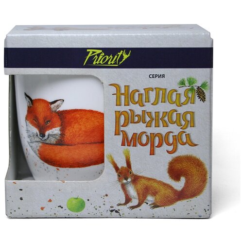 фото Кружка priority костяной фарфор в подарочной коробке "лиса" коллекция «наглая рыжая морда» 350 мл.