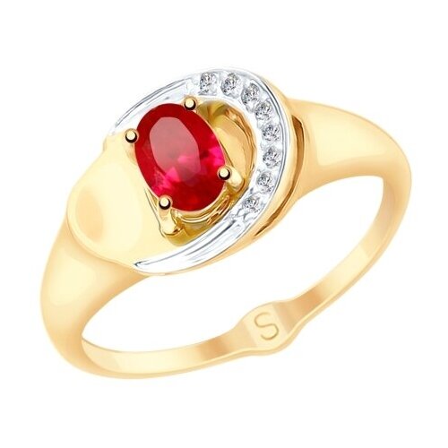 фото Золотое кольцо sokolov 715191 с фианитом и рубиновым корундом diamant-online