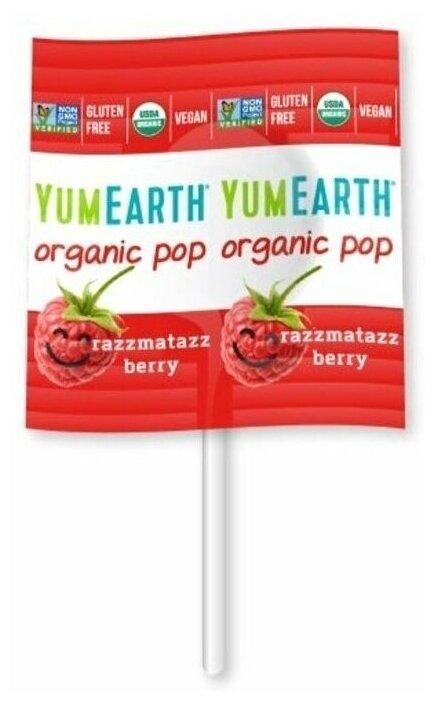 Карамель YumEarth® Organic Витамин С Lollipops в ассортименте на палочке со вкусами сочная Клубника , спелая Малина, насыщенная Вишня, 87г. - фотография № 3