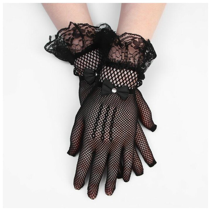 Карнавальные перчатки, цвет черный, короткие