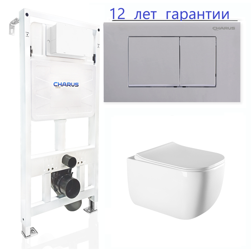 Комплект 3 в 1: Инсталляция для подвесного унитаза CHARUS CC.300.80.01 с клавишей смыва FP.310.21.01 и унитазом EWC700-126W