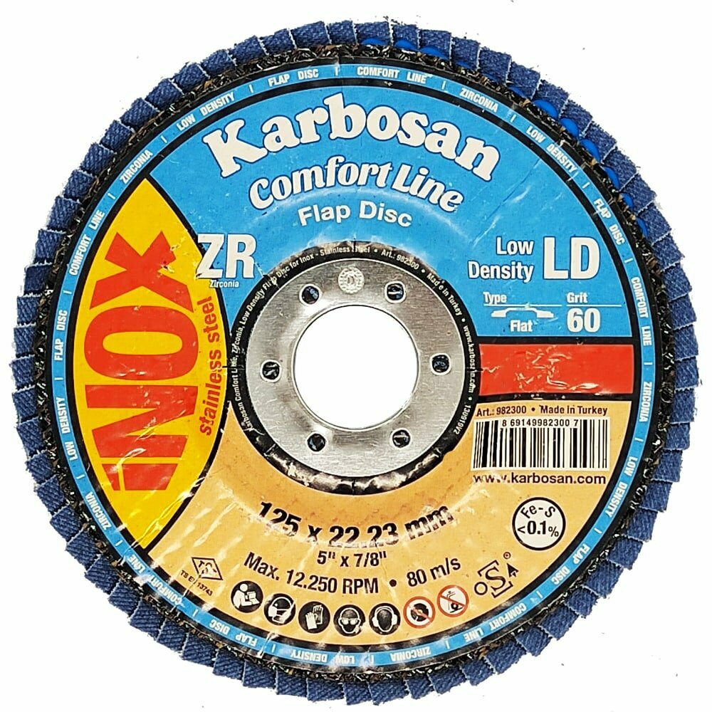 Karbosan диск лепестковый flap 125x22/р60 по нержавеющей стали 82300