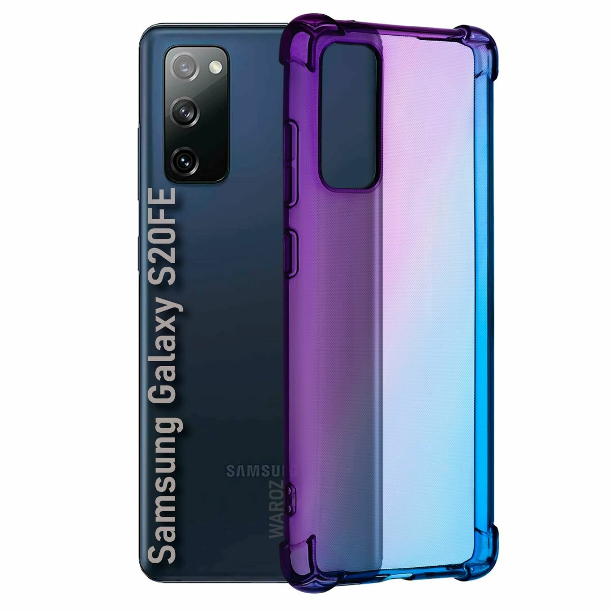 Чехол для смартфона Samsung Galaxy S20FE, S20 Lite силиконовый противоударный с защитой камеры, бампер с усиленными углами для телефона Самсунг Галакси С20 ФЕ, С20 Лайт прозрачный фиолетово-синий