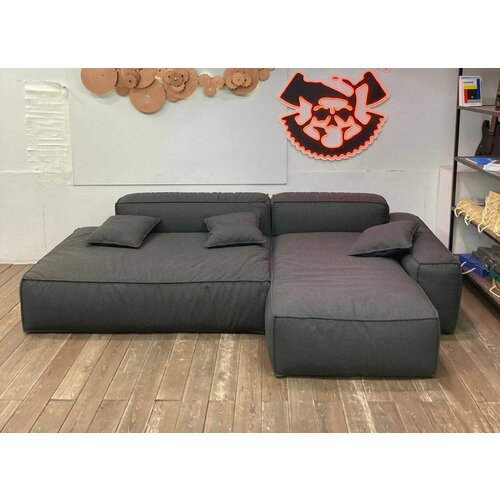 Диван модульный Онда для дома, для гостиной, графитовая рогожка, Банда Мастеров, Россия, глубина оттоманки 190см