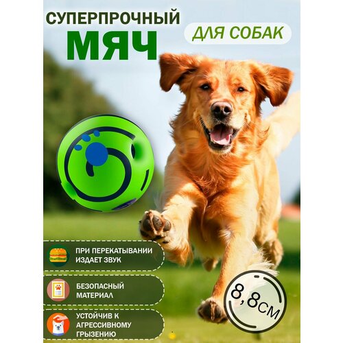 Мяч для собак суперпрочный 8,8 см, зеленый, с пищалкой игрушка для животных keyprods мячик с пищалкой