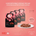 ENSO Корм влажный полнорационный для взрослых кошек, кусочки в соусе с говядиной, пауч 85г 4 шт. - изображение