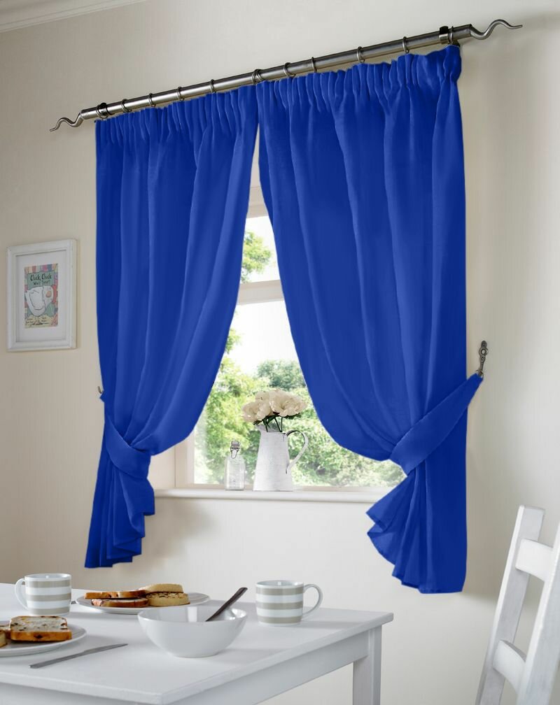 Кухонные шторы цвет синий из плотной ткани с подхватами арт - КГ-1 высота 180 см