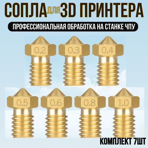 Сопло для 3D принтера. Набор из 7 сопел для E3D V5, V6 / Комплект для 3д принтера размерами 0.4, 0.6 круглое стекло для стола 260мм 3d принтера запчасти для 3d печати коврик толщина 4мм