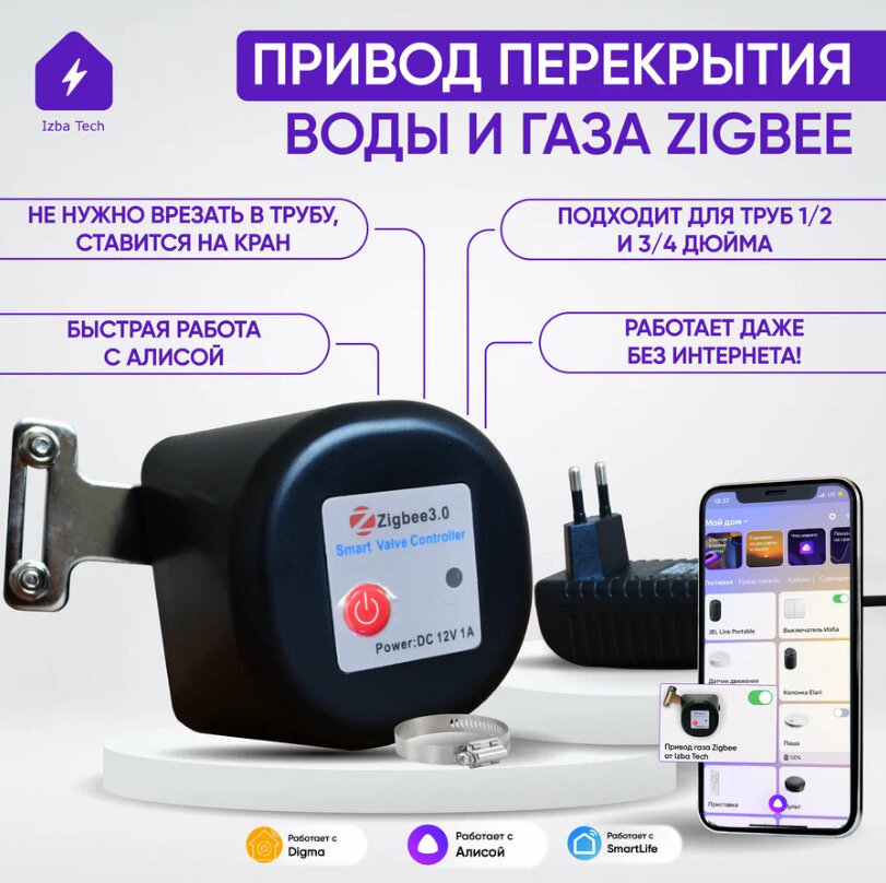 Умный электропривод крана / Актуатор / Zigbee / Wi Fi Tuya Smart Life