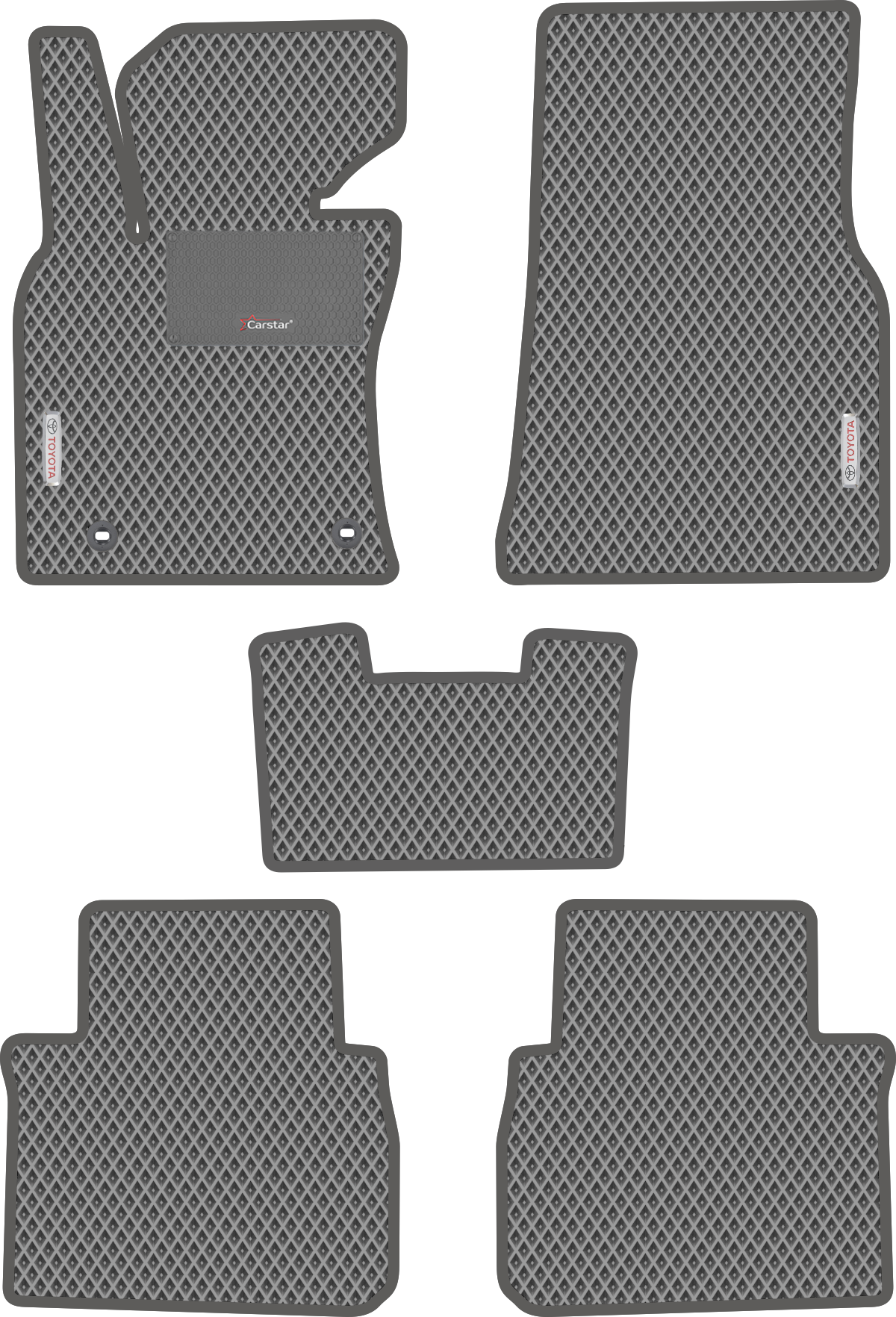 Автомобильные коврики EVA для Toyota Camry XV70 (2017-н/в), с каучуковым подпятником и 2 эмблемами Toyota, серые с серым кантом, ячейка - ромб