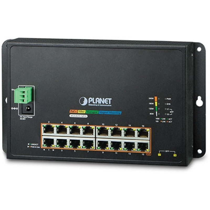 Коммутатор/ PLANET WGS-4215-16P2S IP40, IPv6/IPv4, 16-Port 1000T 802.3at PoE + 2-Port 100/1000X SFP Wall-mount Managed E