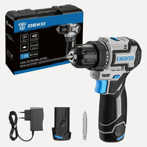Изображение товара Дрель-шуруповерт аккумуляторная компактная Deko Loner 12V PRO в кейсе, 12В, 2x3.0Ач (085-1011)