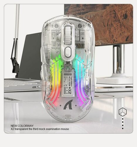 Изображение товара Беспроводная игровая мышь Attack Shark X2, Bluetooth + 2.4Ghz USB, белый/прозрачный