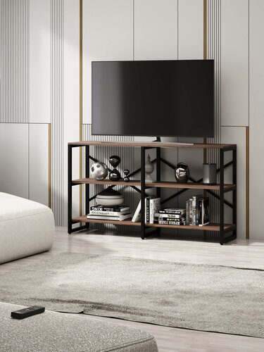 Изображение товара Дизайнерская Тумба лофт BRUNO под телевизор 3 полки (75х134х34см) Американский орех