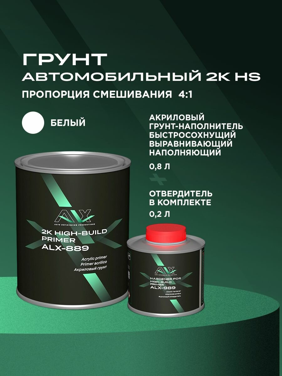 Грунтовка для автомобиля акриловая 2K HS 4:1 белая 08 л + 02 л отвердитель грунт акриловый автомобильный наполнитель автогрунтовка ALX HIGH-BUILD
