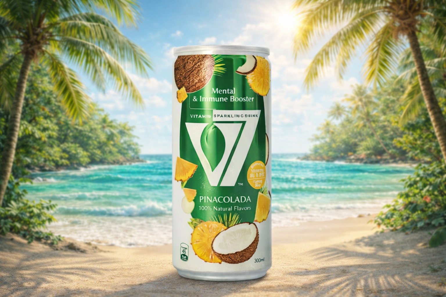 V7 Ананас — витаминный газированный напиток со вкусом, 300 мл