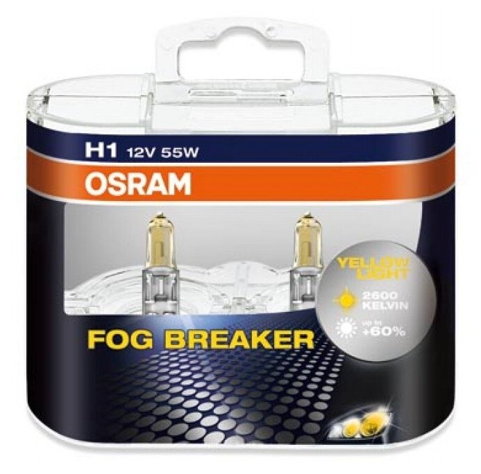 Галогенная лампа H1 55 P14.5s FOG 2600K, 2шт 12V, OSRAM 62150FBR-HCB/Автолампы