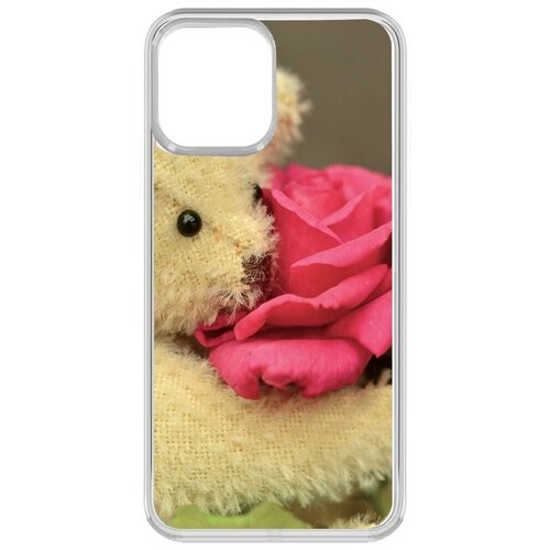 Чехол-накладка Krutoff Clear Case Женский день - Медвежонок с розой для iPhone 13 Pro
