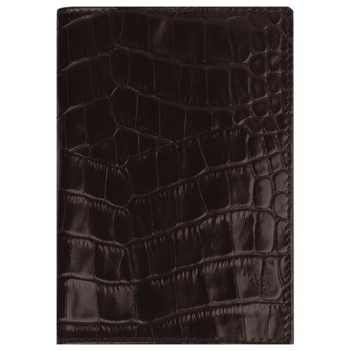 Обложка для паспорта Кожевенная мануфактура с кож.карманом, темно-коричневый крокодил, нат. кожа