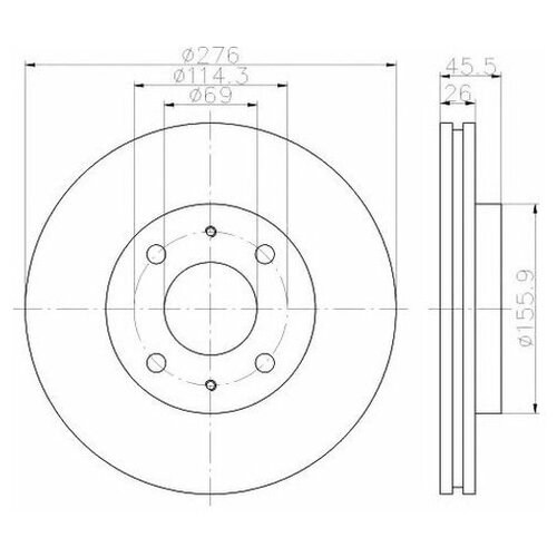 фото Тормозной диск hella 8dd 355 112-951 для mitsubishi galant vi, lancer vii, lancer cargo