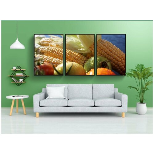 фото Набор модулных постеров для интерьера "кукуруза, кукуруза в початках, помидоры" 60x90 см. в тубусе, без рамки lotsprints