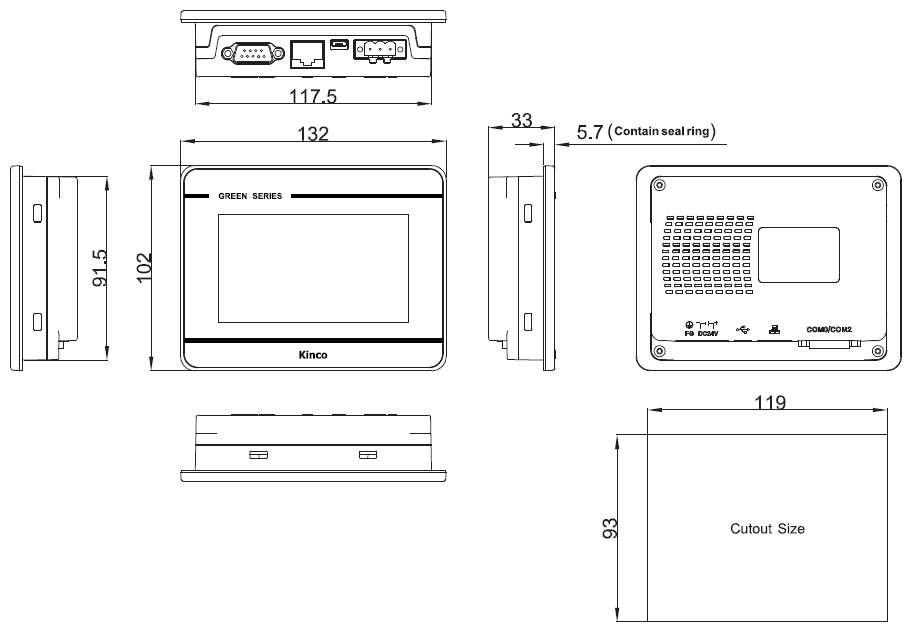 GL043E Панель оператора 4.3 дюйма 480x272 24В 1RS232 1RS232/RS485 1Ethernet 1USB modbus RTU/TCP