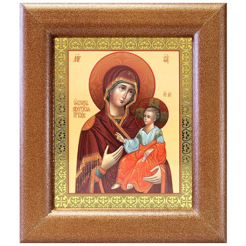 Иверская икона Божией Матери, широкая деревянная рамка 14,5*16,5 см иверская икона божией матери широкая рамка с узором 19 22 5 см