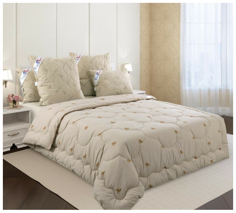 Одеяло 1.5 спальное (140х205 см) тик Верблюжья шерсть всесезонное ОИ - фотография № 3