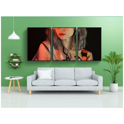 фото Набор модулных постеров для интерьера "женщина, очки, неон" 60x90 см. в тубусе, без рамки lotsprints