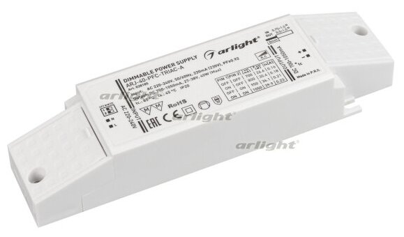 Блок питания ARJ-40-PFC-TRIAC-A (40W, 700-1050mA) (Arlight, IP20 Пластик, 5 лет)