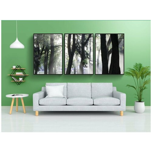 фото Набор модулных постеров для интерьера "парк, скамейка, дерево" 60x90 см. в тубусе, без рамки lotsprints