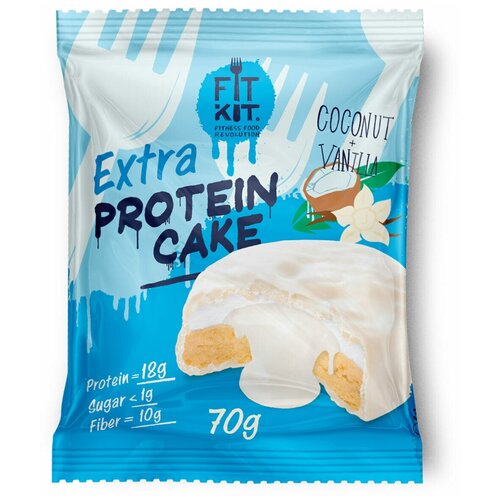 Протеиновое печенье Fit Kit Protein WHITE Extra Cake (70 г) Кокос-Ваниль