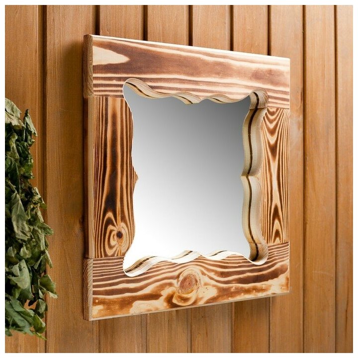 Добропаровъ Зеркало резное "Бабочка", сосна, обожжённое, 40×40 см - фотография № 5