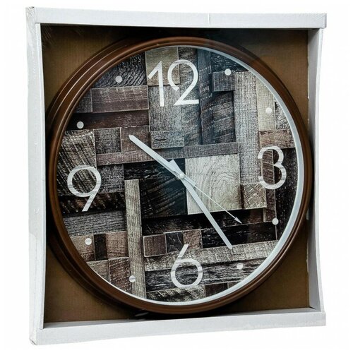 Часы настенные круглые Home art 40х40х4,5см серый, коричневый