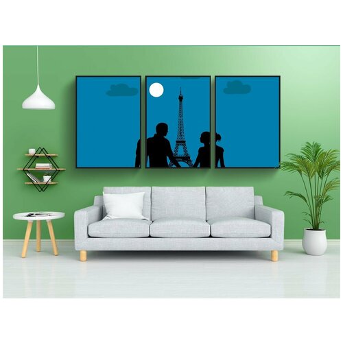 фото Набор модулных постеров для интерьера "пара, франция, ночь" 60x90 см. в тубусе, без рамки lotsprints