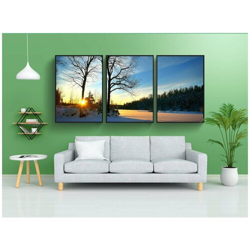 фото Набор модулных постеров для интерьера "пейзаж, зима, природа" 60x90 см. в тубусе, без рамки lotsprints