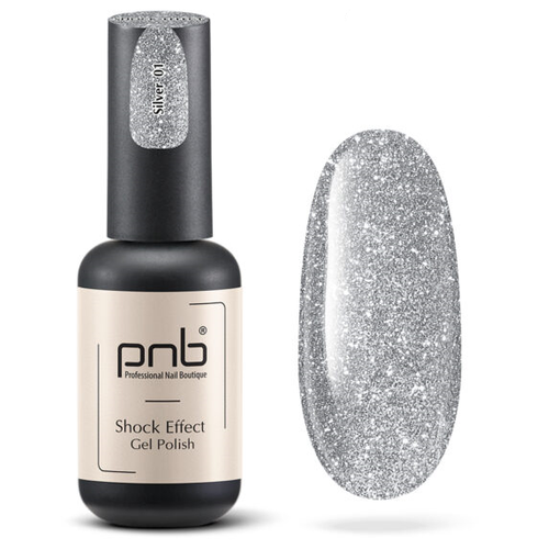 Купить Гель-лак PNB Gel Polish / шеллак / маникюр гель-лак / гель-лак для ногтей / cветоотражающий UV/LED SHOCK EFFECT 09 Crystal Black 8 мл, серый/серебристый
