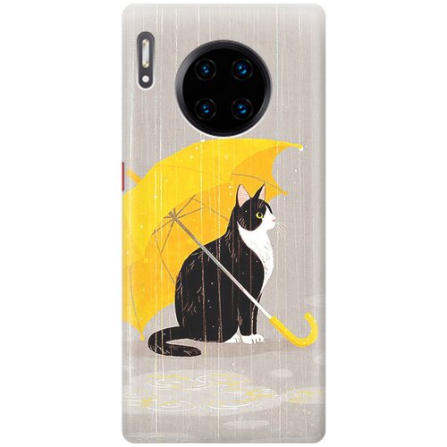 Ультратонкий силиконовый чехол-накладка для Huawei Mate 30 Pro с принтом Кот с желтым зонтом ультратонкий силиконовый чехол накладка для realme 6 pro с принтом кот с желтым зонтом