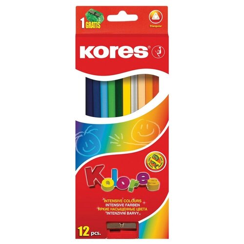Купить Карандаши цветные 12цв 3-гран, точилка Kores 93312.01, Цветные карандаши